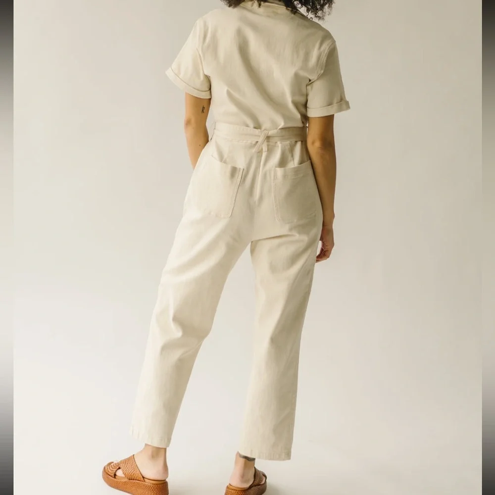 Piper and Scoot Fleming Tie Denim Jumpsuit in Natural Size Medium - Picture 2 of 2